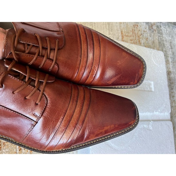 Stacy Adams Raynor Oxfords Lace Up Plain Toe Shoes Cognac 12 - Picture 5 of 9